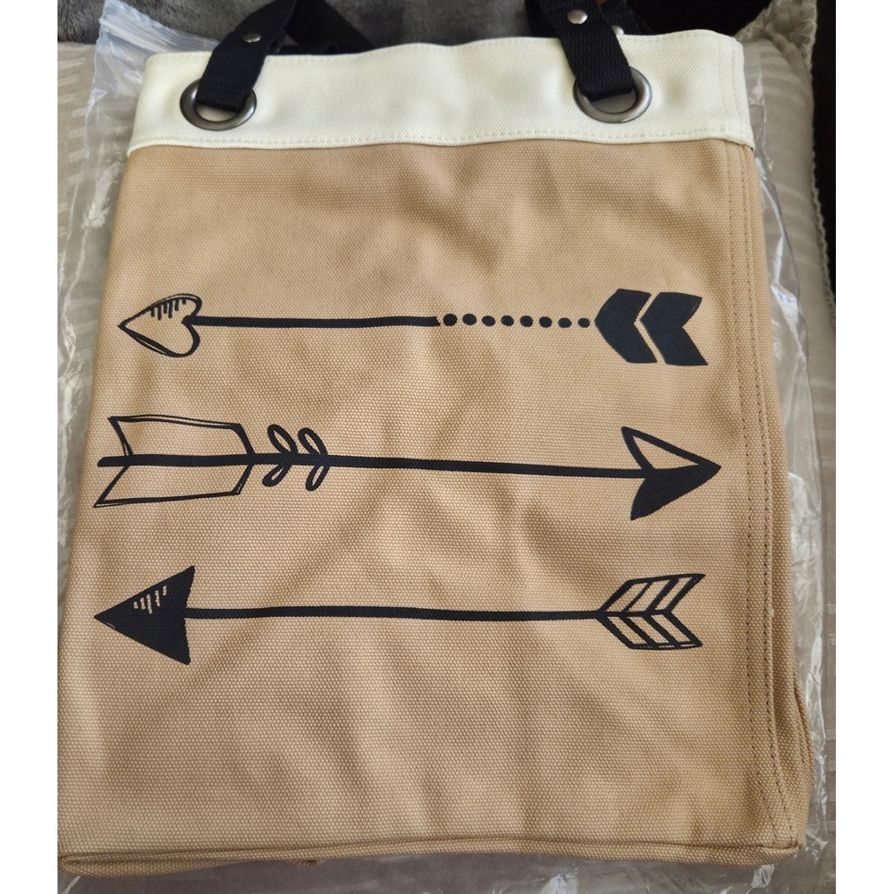 Thirty-One Retired Canvas Storage Tote Bag 283A Arrows Tan Cream Black NIP